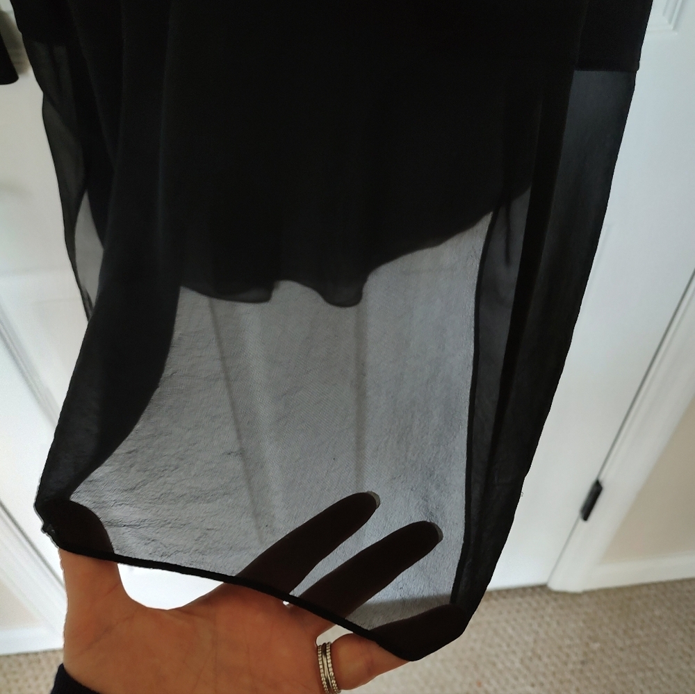 Eileen Fisher Woman 100% Silk Tunic Top Long Sleeve With Sheer Hem Black 2X - Picture 9 of 12